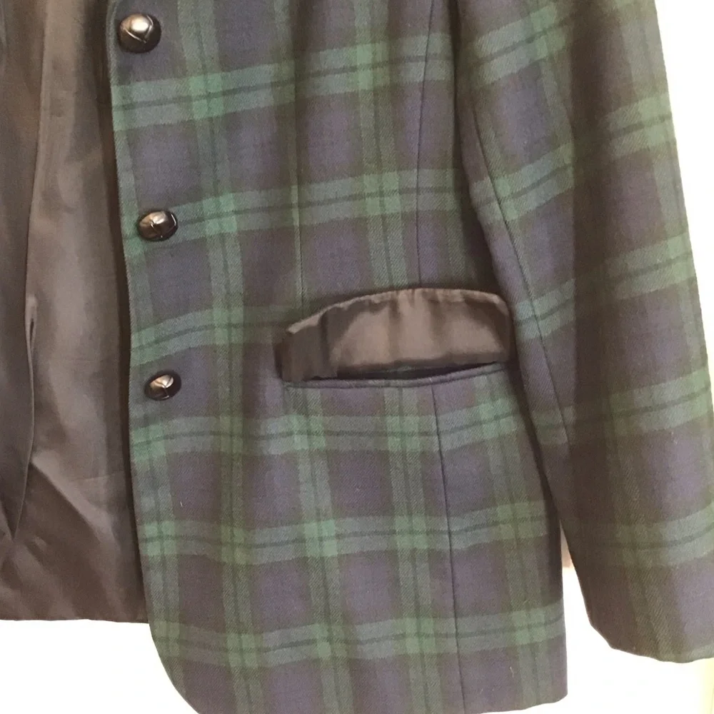 Vintage Talbots Classic Wool Blazer, blue & green plaid Size 10 petite - Picture 5 of 11
